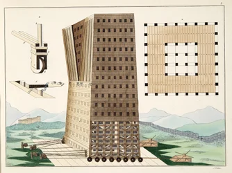 Tour de Démétrios Poliorcète (336-283 av. J.-C.) pendant le siège de Rhodes en 305 av. J.-C., planche tirée de 